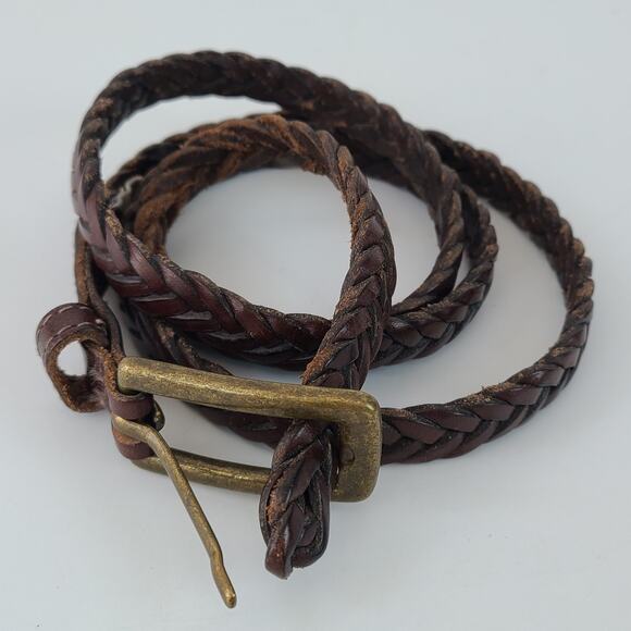 Unlabeled brown leather 1.5 braided belt size L/L good used condition - Picture 1 of 8